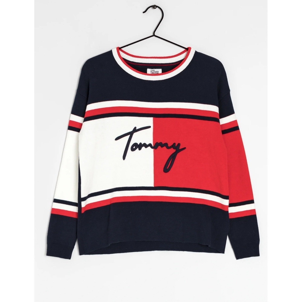 Vintage Tommy Hilfiger Denim Women's Color block Sweater  Size Medium